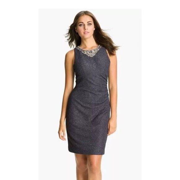 Eliza J Embellished Neck Glitter Dress Party New Years Sparkle Bodycon Sexy 4 - Picture 1 of 12